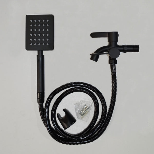 BLACK SHOWER SET WITH FAUCET 9522 RECTANGLE